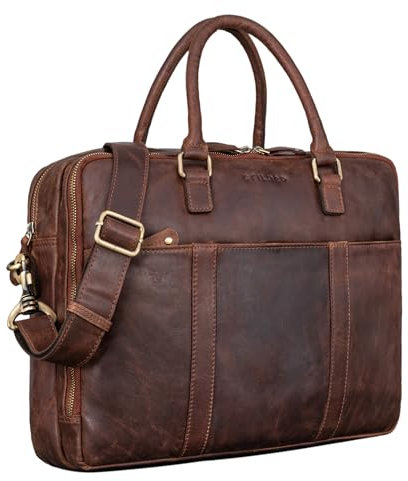 STILORD 'Drake' Businesstasche Leder Groß Vintage Aktentasche XL Ledertasche Laptoptasche für Arbeit Büro Umhängetasche Aufsteckbar Echtleder, Farbe:kansas - braun