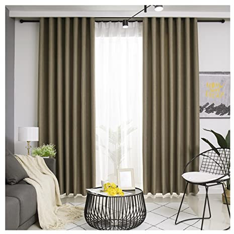 Lieson Vorhang Set Blickdicht 2 Stück, Leinen Lichtundurchlässige Vorhänge mit Ösen Gardinen Wohnzimmer Schlafzimmer Braun 102x183CM