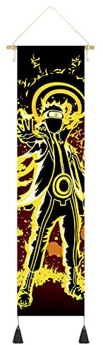 Hanging Poster Canvas Wall Art Painting of Anime Characters Cartoon Role Tapestry Ninja Silhouette Effect Wall Tapestry With 2 Tassels And Wooden Hanging Rod Wall Decor Tapestry Decoration (Style-A)