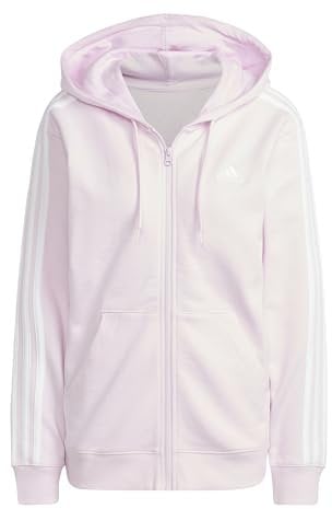 adidas Damen Essentials 3-Stripes French Terry Regular Full-Zip Hoodie, Clear Pink/White, M
