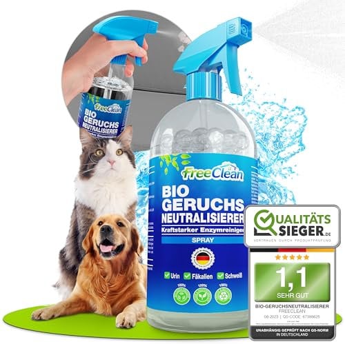 FreeClean® Bio Geruchsneutralisierer Spray 500ml [EXTRA STARK OHNE Chemie] - Enzymreiniger Katzenurin - Hochkonzentrierter Geruchsentferner als Textilerfrischer Spray - Made in DE