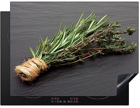 KitchenYeah© Cubre Vitrocerámica - Protector Vitroceramica Induccion 70x52 cm - Tapa Vitroceramica - Protector de Vitroceramica Tomillo - Hierbas - Verde - Mesa - Cocina - Piedra