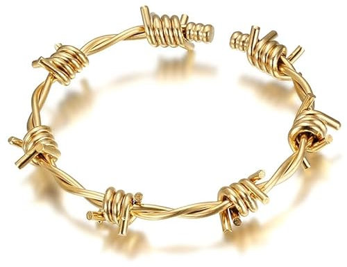 BOBIJOO JEWELRY - Bracelet Fil de fer barbelé Homme Femme 3 Tailles Acier inoxydable Or Plaqué - Gold 70mm