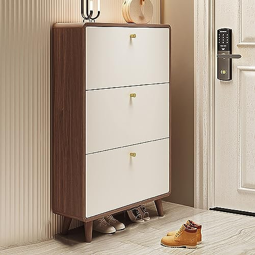 Schuhschrank Für 24 Paare Schuhkipper Mit 3 Klappen Schuhschrank Schmal Schuhkipper Mit 6 Ablageflächen Schmal Schuhkommode Mit 3 Kippfächern Verstellbar - Flur, Diele, Wohnzimmer (Color : Walnut, S