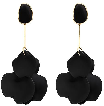 EVER FAITH Schwarz Blumenblüten-Ohrringe für Damen, Rose Petal Ohrringe Statement Floral
