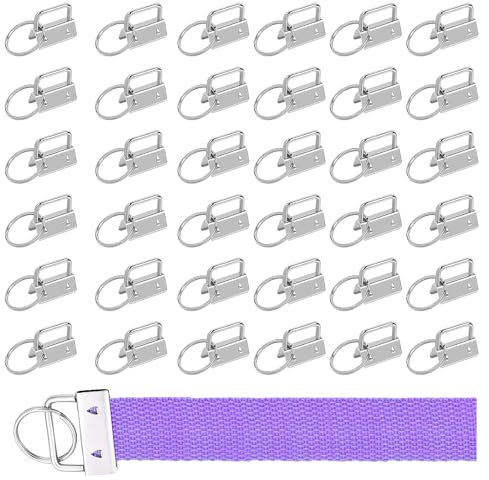 ANBOWEI Key Fob Hardware 1 Inch, 36pcs Keychain Bracelet Hardware Metal Tail Clip Wristlet Clamps Set, Split Ring Webbing for Belts Ribbon Bag Lanyards Fabric Wrist Strap Supplies - Silver