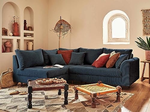 Lisa Design Rune – Ecksofa Links – 4-Sitzer – aus Cord Nachtblau