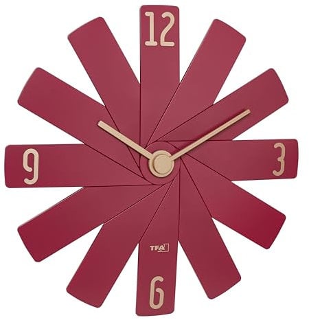 TFA Dostmann Designer-Wanduhr Clock in The Box, 60.3020.05, mit leisem Sweep-Uhrwerk, Quarzuhr, besteht aus 12 Steckteilen, Wohnzimmeruhr, Küchenuhr, Schlafzimmeruhr, Dekoration, rot