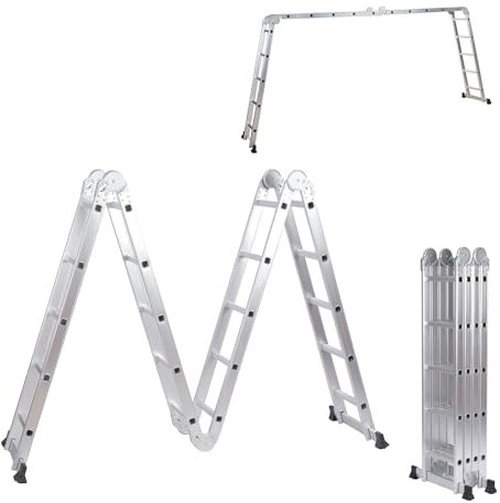 TOPWAY Aluminium Multi-Purpose Combination Ladder 5.8M Foldable Step Ladder 150kg Capacity 20 Runges for Outdoor Indoor Construction Sites (4 x 5 Steps)