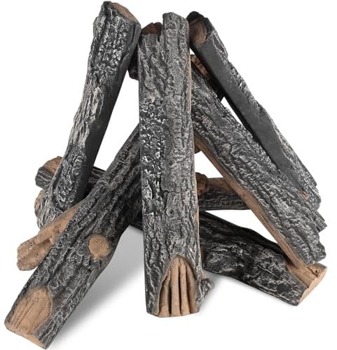 VEVOR Leños Cerámicos para Chimenea 8 Piezas Madera Cerámica Decorativa para Chimeneas de Gas Ramas de Roble Falsas Resistentes al Calor Apilables para Chimenea de Gas Brasero Interior y Exterior