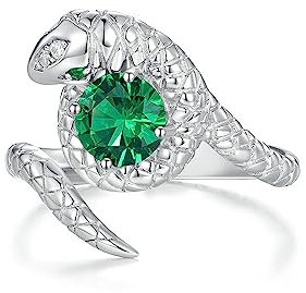 AVFORA Schlangenringe aus 925er-Sterlingsilber für Damen, Geschenk, Punk-Schlangen-Design, grüner Zirkon, offener verstellbarer Ring
