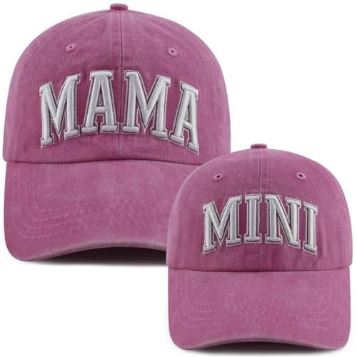 Mommy and Me Matching Outfits, Funny Embroidered Mama and Mini Hats, 2PCS Mom and Daughter Baseball Cap, Adjustable Cotton Mother Son Caps, Mother's Day Christmas Birthday Gifts for Mama Women Kids