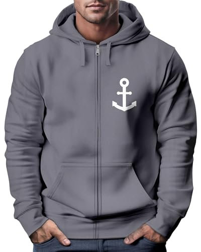 Neverless® Zip-Hoodie Herren Sweatjacke mit Kapuze Anker Logo Print Männer Fashion Streetstyle Convoy Grey M
