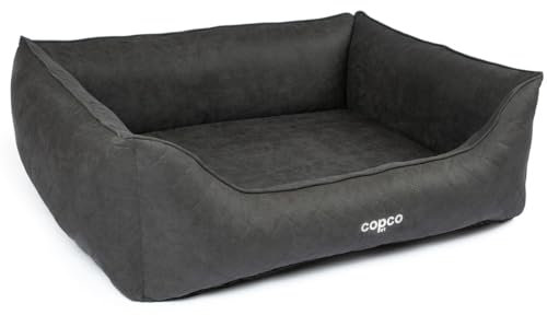 CopcoPet Hundebett Hugo Orthopädisch Velourlederoptik Schwarz L/XL 100x80 cm – Visco-Hundematratze mit abziehbarem Bezug – Rutschfest & pflegeleicht – Für mittelgroße Hunde, gelenkschonend, formstabil
