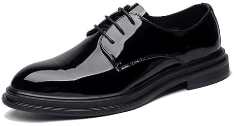 Ninepointninetynine Scarpe Eleganti da Uomo Scarpe Derby in Tinta Unita in Pelle Verniciata Stringate Scarpe Basse Basse Antiscivolo Suola in Gomma Antiscivolo Classiche (Color : Patent Leather, Siz