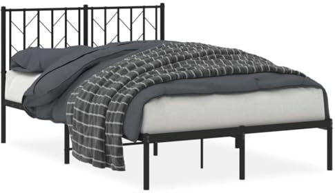 vidaXL Bettgestell, Bettrahmen mit Kopfteil, Bett Gästebett mit Stauraum, Metallbett Doppelbett Schlafzimmerbett, Schwarz 120x200cm Metall