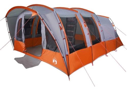 vidaXL Tunnel Familienzelt 8 Personen, Campingzelt mit Steckverbindungssystem, Wasserdicht Tunnelzelt mit Heringen Abspannseilen, Gruppenzelt, Grau 185T Polyester