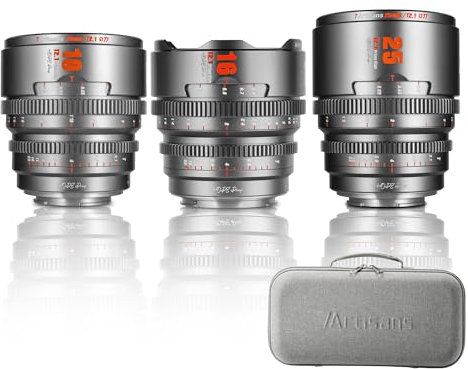 7artisans 10mm/16mm/25mm T2.1 Hope Series Professional Cine Lens S35 Frame Set Mirrorless Cameras Lens Compatible for Sony E-Mount(C frame),For Sony A6500/A6600/A6700/FX30/ZVE-10(Titanium Gray)