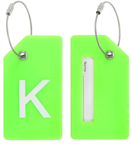 PATIKIL 2 Stück Kofferanhänger Flugreise Koffer Namensanhänger Tags mit Namensschild Adressschild Datenschutz Silkon Gepäckanhänger für Kreuzfahrten Reisetasche, Grün Buchstabe K