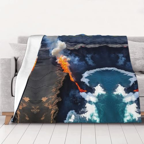 JIPOFD Doppelseitige Kilauea-Vulkan-Decke, Überwurf, warm, gemütlich, Flanelldecke, King-Size-Bett, dicke Decke