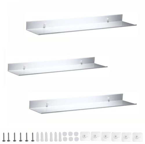RETYOVE Etagères Murales Lot de 3,Blanc 60cm Etagere Murale en Aluminium Percage ou sans Percage Etagere Flottante Murale pour Salon Chambre Bureau Salle de Bains ou Cuisine