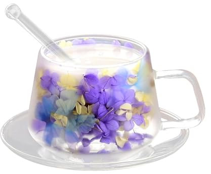 Vaso de flores secas de doble pared,Taza de café de flores de doble pared | Taza de de flores transparente de 250 ml con asa, taza de flores secas estética