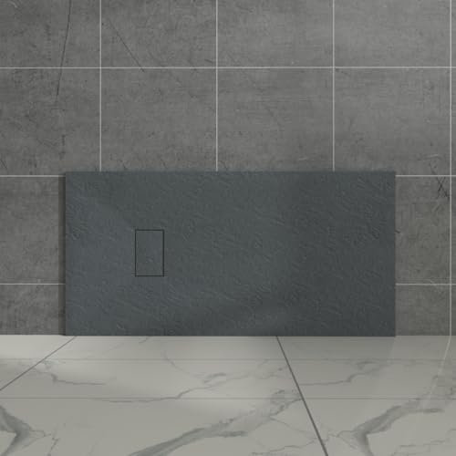Aquariss Plato de ducha rectangular con efecto pizarra SMC, antideslizante, para recintos de baño, 1300 x 700 mm, color antracita