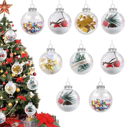 Schillernde Weihnachtskugeln, 9PCS 6CM klar Ornamente Kugeln, DIY hängenden Weihnachtsschmuck Kugeln, Kunststoff-Ornamente für Weihnachten Hochzeit Dekorationen