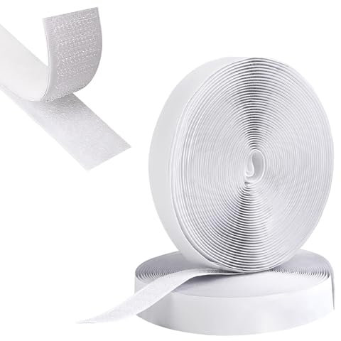 Cinta de velcro autoadhesiva, 10 m × 20 mm, extrafuerte, doble cara, para interior y exterior (blanco)