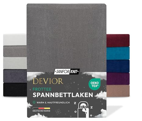 Devior Frottee Winter Spannbettlaken, Grau, 90x200–100x200 cm – Kuscheliges Frottee Bettlaken 160 g/m² aus Baumwolle für Matratzen bis 22 cm Höhe – Oeko-TEX Made in Green Zertifiziert
