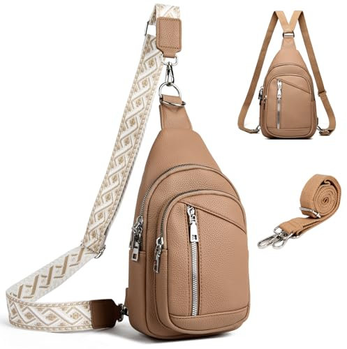 Travistar Sling Bag Brusttasche Damen Herren 2 in 1 Rucksack Damen Klein mit 2 Abnehmbare Schultergurte, PU Leder Crossbody Bag Damen Umhängetasche Handtasche Schultertasche Diebstahlsichere