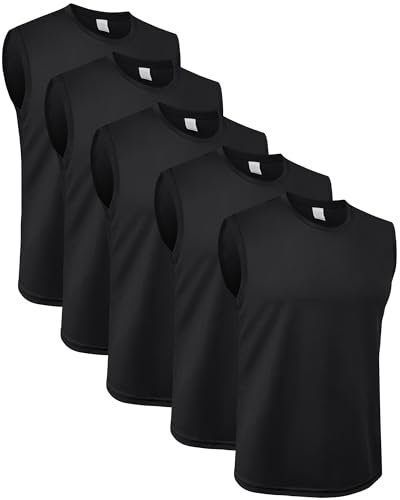 MEETYOO débardeurs Homme Lot de 5,sous-vêtement Technique sans Manches,T-Shirt Respirant Gainant pour Running,Fitness et Salle de Sport