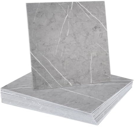 QUARKZMAN 15pz Piastrelle in Marmo Adesive, Pannelli per Rivestimento Murale Impermeabile, 12x12 Piastrelle Adesive in PVC per Doccia per Bagno, Cucina, Soggiorno, Design Grigio Tuono