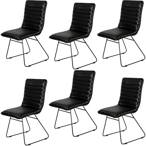 Casa Moro Wartezimmerstühle Polsterstuhl Stühle Esszimmer 6er Set Besucherstuhl Lederstuhl Schwarz Konferenzstuhl Echtleder Stuhl Modern
