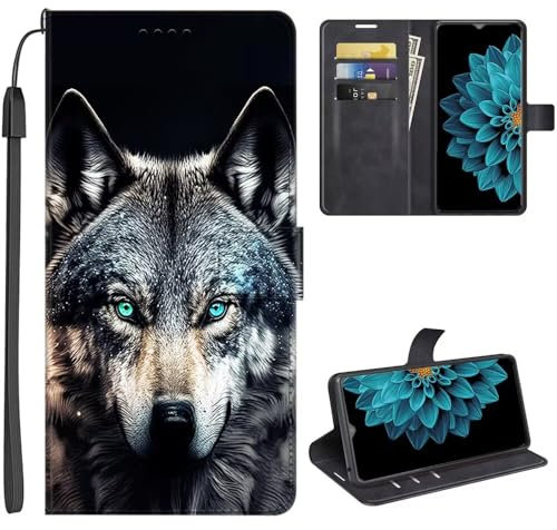 SEHEYA Hülle für Samsung Galaxy M31 Klapphülle Klappbar Handyhülle mit Motiv Muster Flip Brieftasche 3 Kartenhüllen Schutzhülle Handytasche Lederhülle Wallet Case, Grau Wolf