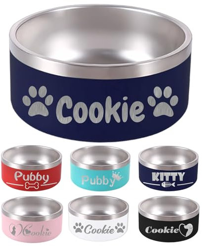 Gamelle pour Chien personnalisée 18OZ avec Gravure au Laser du nom de l'animal 18/32/42/64 oz en Acier Inoxydable isolée et résistante aux morsures-Bleu Marine