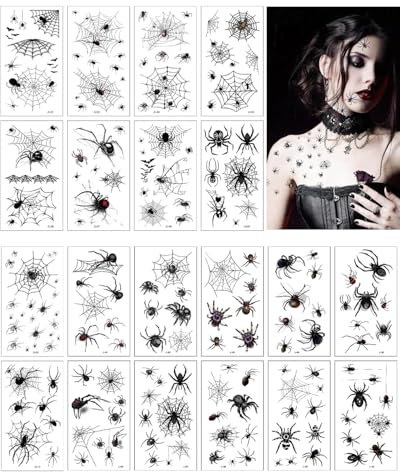 CULEB 20 piezas Tatuajes Temporales Arañas,Adesivo Tatuaggio Impermeabile Ragnatela,para Mascarada Carnaval Maquillaje Disfraz Cosplay Regalo Fiesta de Horror