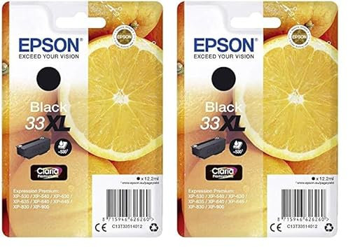 Epson 235M231 Original 33XL Tinte Orange (XP-530, XP-630, XP-635, XP-830, XP-540, XP-640, XP-645, XP-900, XP-7100), schwarz (Packung mit 2)
