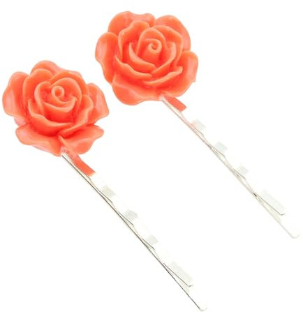bluebubble ENGLISH ROSE 2 Pcs Solid Colour 22mm Flower Hair Clip Slide Pin on Gift Card (Pastel Orange)