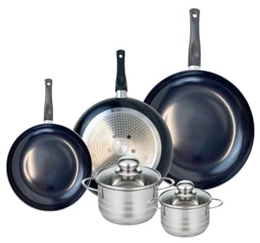ELO 9740850 Batterie de cuisine 5 pièces, Ensemble de 3 Poêles de cuisson 20, 24 et 28 cm et 2 faitouts 12 et 14 cm Elo Prima Brillant, inox, induction