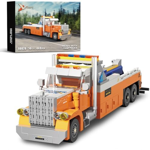 DrmBeyd Technik LKW Bausteine Set, Amerikanischer Anhänger LKW Klemmbausteine Kit Toy, 449 Teile Straßen Lastwagen Bausteine Bausatz Spielzeug, Geschenk für Erwachsene und Kinder