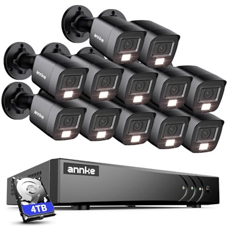 ANNKE 3K Lite 16 Kanal DVR mit 4TB Hard Drive, 12x 1080p Farb-Nachtsicht Außen-Sicherheitskamera-System mit intelligenter Personen- & Fahrzeugerkennung, E-Mail-Alarm mit Bildern, 24/7 Aufzeichnung