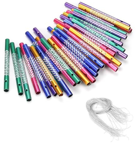 DIYCUT 50 Stück Windspiel Bastelset, Aluminium-Klangröhren, Windspiel Röhren, mit 20 Silberfäden (Farbig), für Garten-Deko, Halloween-Windspiels & Kinderzimmer-Accessoires