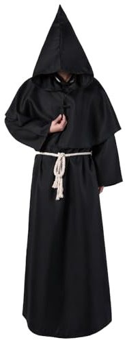 ZCJ Halloween Kostüm Herren, Mönchskostüm Herren - Priester Gewand mit schwarzem Umhang & Kapuze, Horror Scream Halloween Kostüm für Erwachsene Halloween Party, Cosplay, Karneval