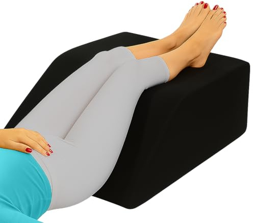 Crescent Textile Leg Elevation Wedge Pillow High Grade Foam Support for Sleeping, Swelling Relief, Blood Circulation, Back, Hip, Knee Pain Removable Washable Cover 60x50x15cm Made in UK (Black)