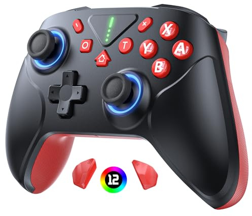 Klipdasse [Switch 2/1/OLED Wireless Controller] Switch 2 Controller für Switch Pro mit Aufwachen, Wireless Controller für Switch mit 6-Achsen Gyroskop/Double Shock/Turbo/Screenshot/RGB 12 Farbe