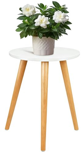 NBOUOU Indoor Plant Stand 42 x 28cm, Living Room Accessories Wooden Plant Table for Flower Pots, Modern Home Decor Plants Stands Indoor, Round Side End Table White