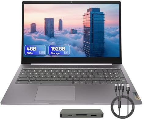 Lenovo Ideapad 3i 15.6 FHD Chromebook | Intel Celeron N4500, UHD Graphics | 4GB LPDDR4X RAM, 192GB Storage (64GB eMMC+128GB Docking Station Set) | Full Size Keyboard, Wi-Fi 6, Chrome OS | Gray