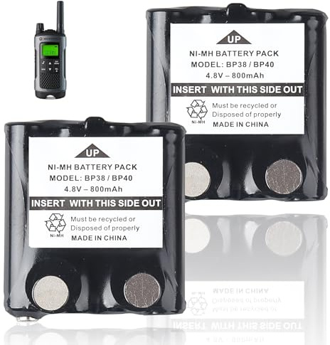 4,8 V 800 mAh Wiederaufladbarer NI-MH Akku, 2 Pack Kompatibel mit Motorola Radio TLKR T81 Hunter T80 T61 T60 T50 T9 T8 T7 T6 T5 T4 T3 XT180 XTR446 IXNN4002A, AAA-Pack