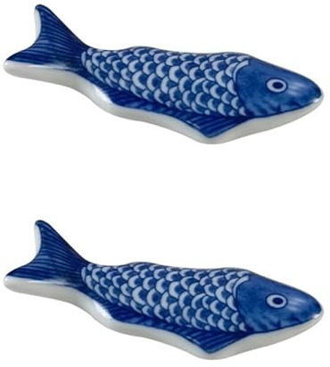 NUOBESTY Ceramic Fish Chopstick Rest 2pc Blue and White Chopstick Holder Rack Stand for Dinner Table Decor Tableware Stand for Home Kitchen Restaurant and Hotel Use